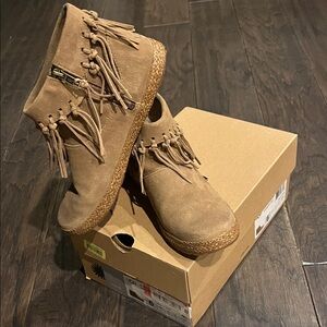 UGG Tan Suede Espadrille Boots with Fringe